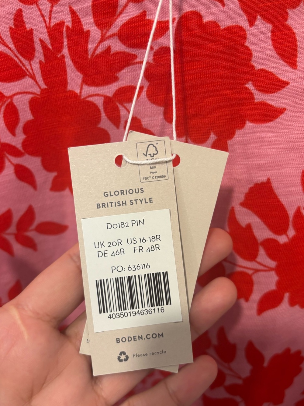 Boden Pink Twith Red Floral Print and Pom Trim - Picture 5 of 6